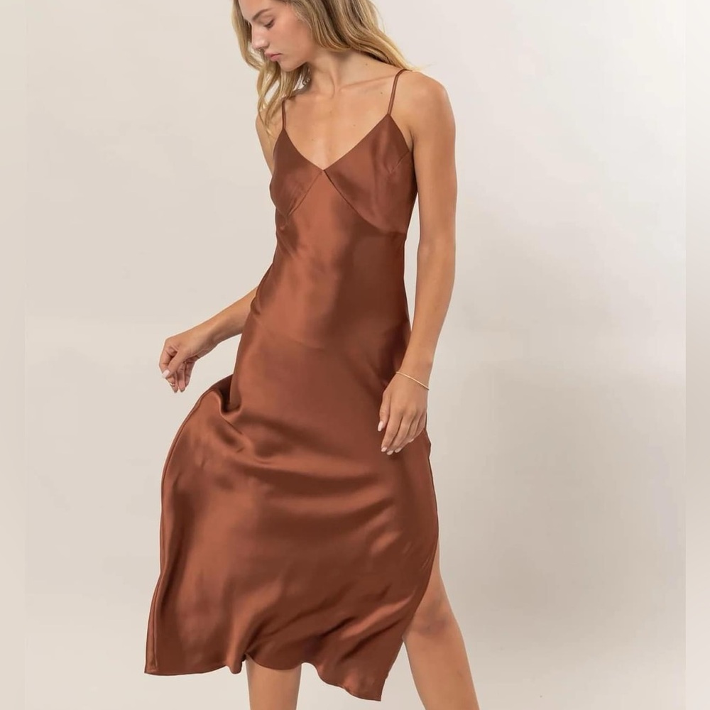 Must HAVE! Satin Dress by Hyfve in chocolate